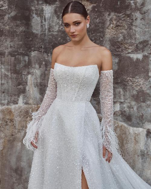 124122 super sparkly wedding dress with slit and a line silhouette1